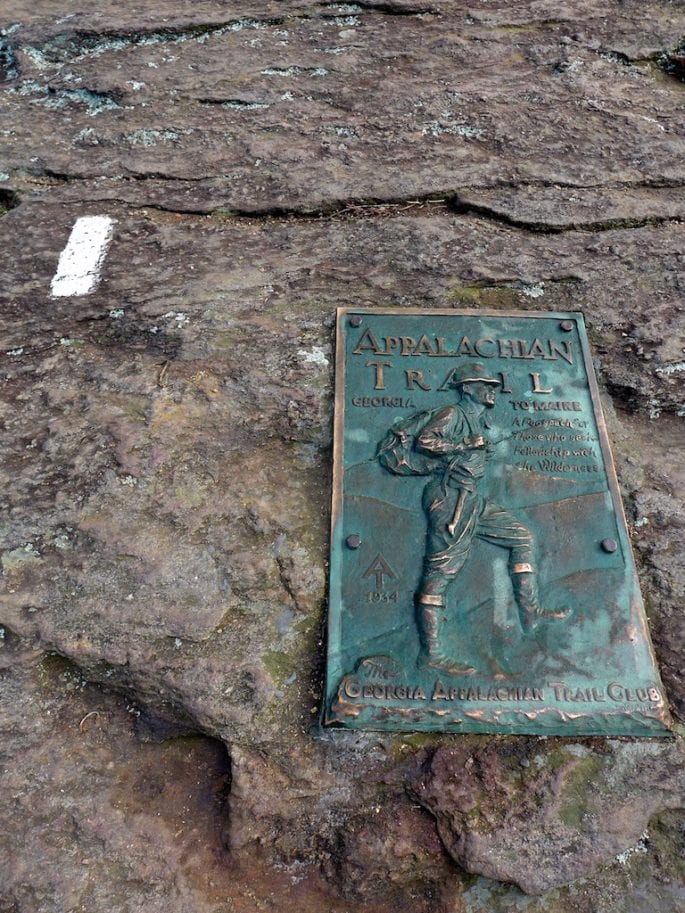 First white blaze on the trail and monument marker